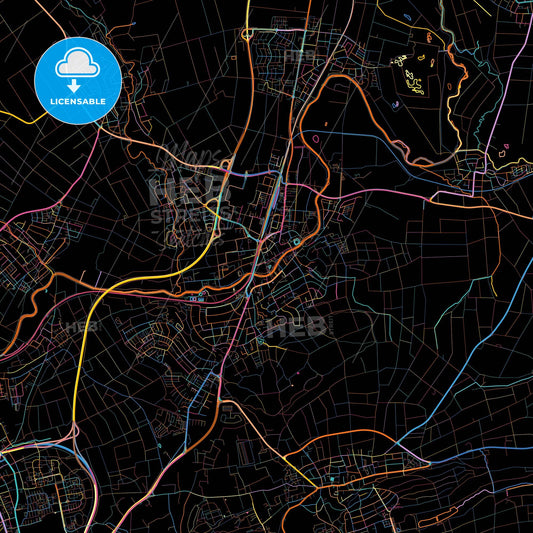 Bad Vilbel, Hesse, Germany, colorful city map on black background