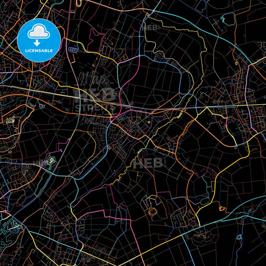 Korschenbroich, North Rhine-Westphalia, Germany, colorful city map on black background
