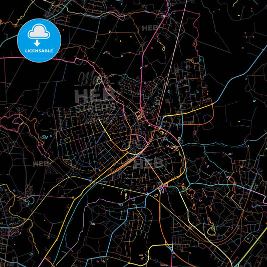 Ahrensburg, Schleswig-Holstein, Germany, colorful city map on black background