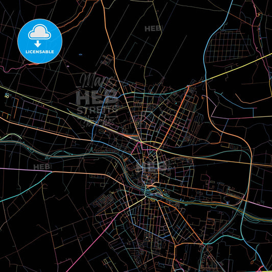 Furstenwalde/Spree, Brandenburg, Germany, colorful city map on black background