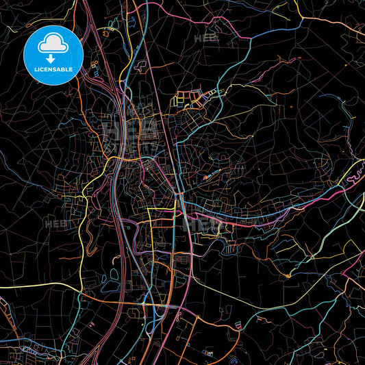 Forchheim, Bavaria, Germany, colorful city map on black background