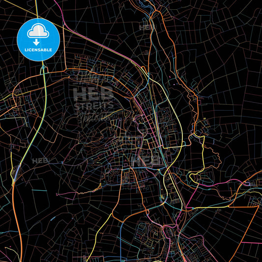 Bad Nauheim, Hesse, Germany, colorful city map on black background