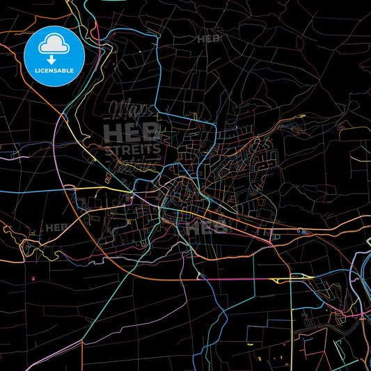 Einbeck, Lower Saxony, Germany, colorful city map on black background