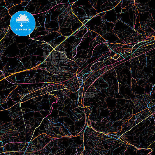 Gevelsberg, North Rhine-Westphalia, Germany, colorful city map on black background