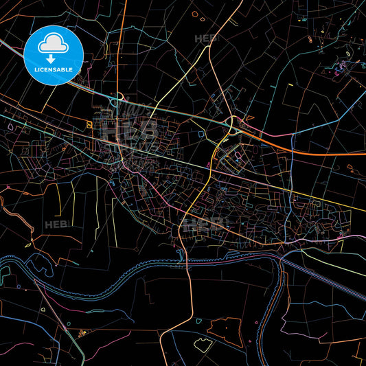 Achim, Lower Saxony, Germany, colorful city map on black background