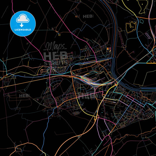 Riesa, Saxony, Germany, colorful city map on black background
