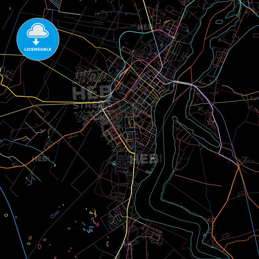 Neuruppin, Brandenburg, Germany, colorful city map on black background