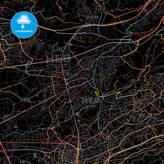 Haan, North Rhine-Westphalia, Germany, colorful city map on black background