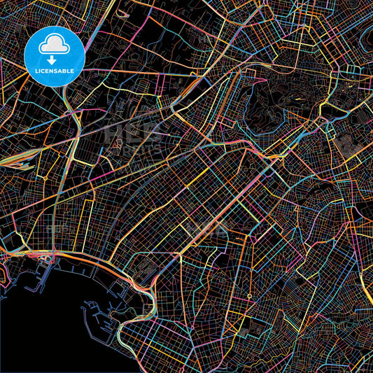 Kallithea, Attica, Greece, colorful city map on black background