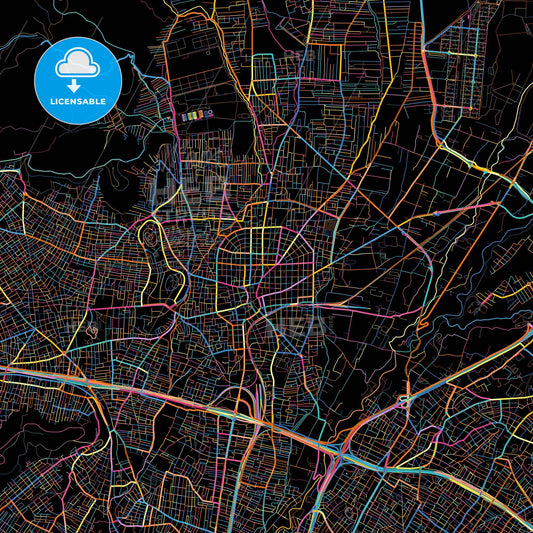 Acharnes, Attica, Greece, colorful city map on black background