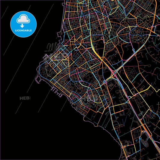 Kalamaria, Central Macedonia, Greece, colorful city map on black background