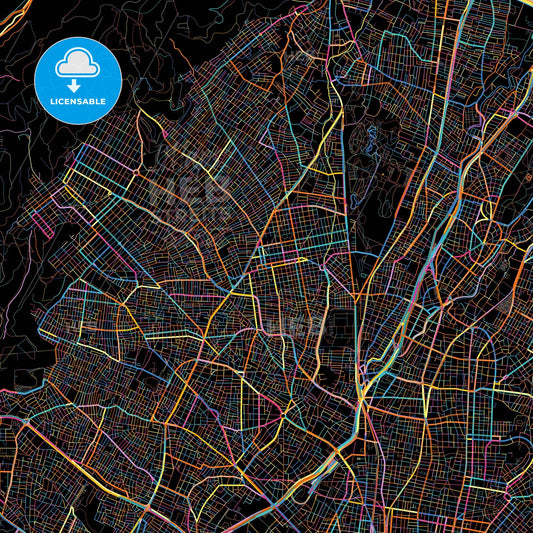 Ilio, Attica, Greece, colorful city map on black background
