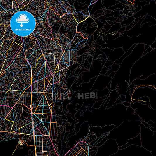 Ilioupoli, Attica, Greece, colorful city map on black background