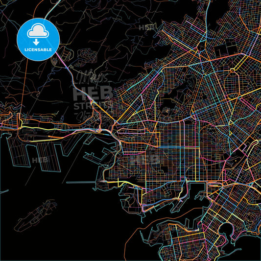 Keratsini, Attica, Greece, colorful city map on black background