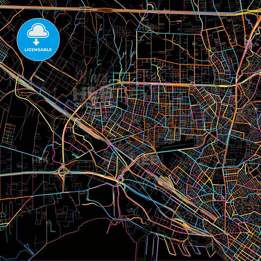 Evosmos, Central Macedonia, Greece, colorful city map on black background