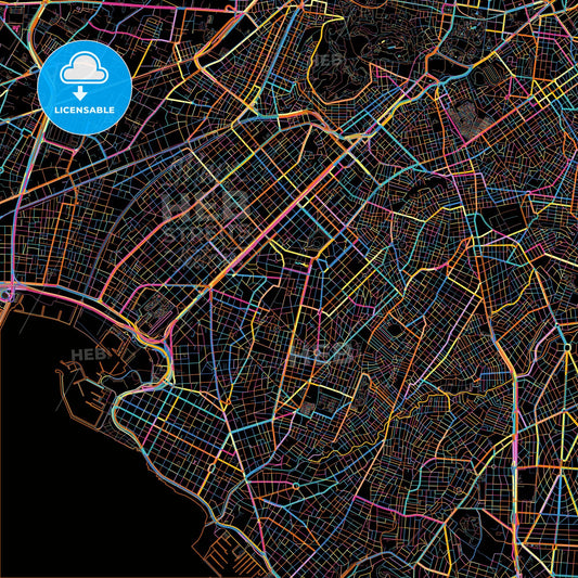 Nea Smyrni, Attica, Greece, colorful city map on black background