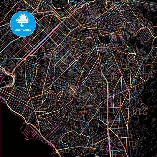 Agios Dimitrios, Attica, Greece, colorful city map on black background