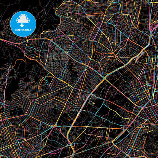 Egaleo, Attica, Greece, colorful city map on black background