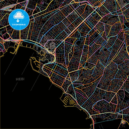 Palaio Faliro, Attica, Greece, colorful city map on black background