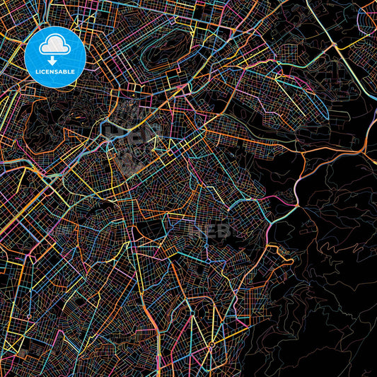 Vyronas, Attica, Greece, colorful city map on black background