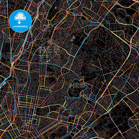 Galatsi, Attica, Greece, colorful city map on black background