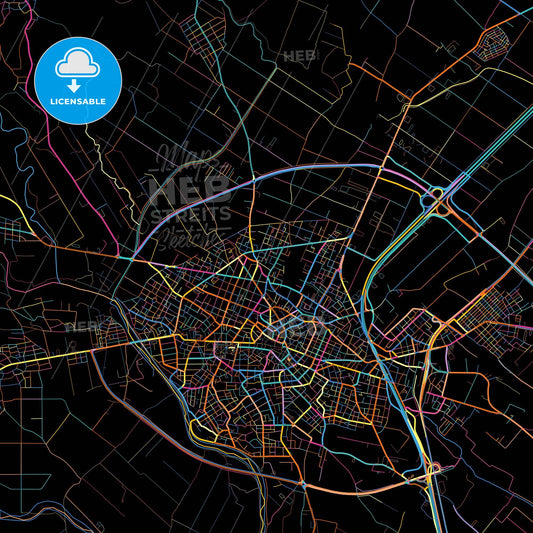 Katerini, Central Macedonia, Greece, colorful city map on black background