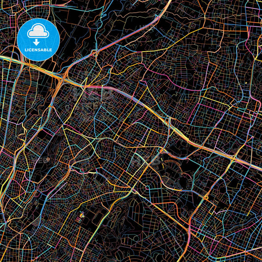 Irakleio, Attica, Greece, colorful city map on black background