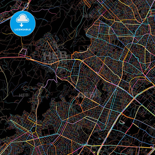 Chaidari, Attica, Greece, colorful city map on black background