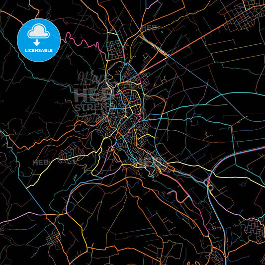 Veria, Central Macedonia, Greece, colorful city map on black background