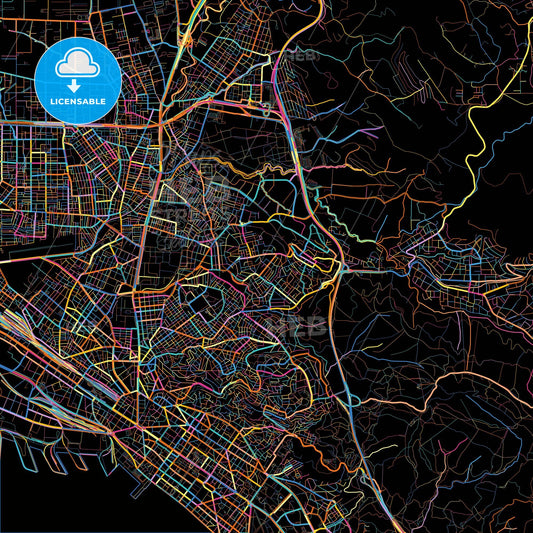 Polichni, Central Macedonia, Greece, colorful city map on black background