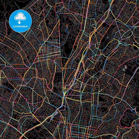 Agioi Anargyroi, Attica, Greece, colorful city map on black background