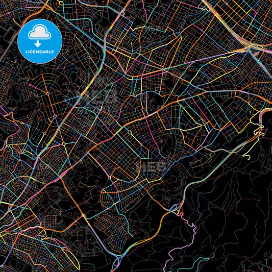 Cholargos, Attica, Greece, colorful city map on black background