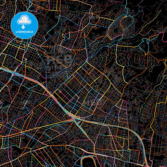 Vrilissia, Attica, Greece, colorful city map on black background