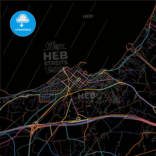 Corinth, Peloponnese, Greece, colorful city map on black background