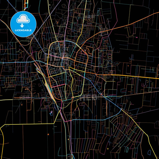 Nyíregyháza, Szabolcs-Szatmár-Bereg, Hungary, colorful city map on black background