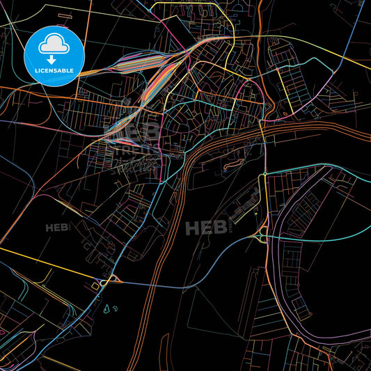 Szolnok, Jász-Nagykun-Szolnok, Hungary, colorful city map on black background