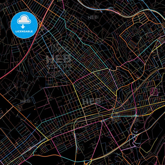 Érd, Pest, Hungary, colorful city map on black background