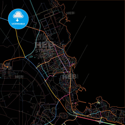 Reykjanesbær, Reykjanesbær, Iceland, colorful city map on black background