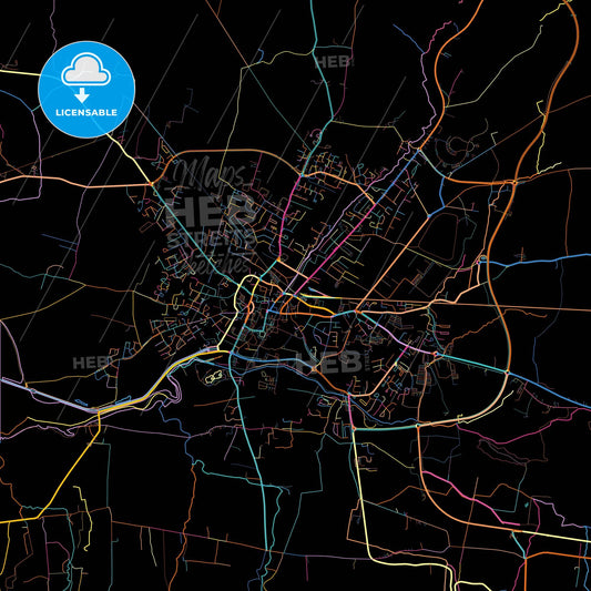 Tralee, County Kerry, Ireland, colorful city map on black background