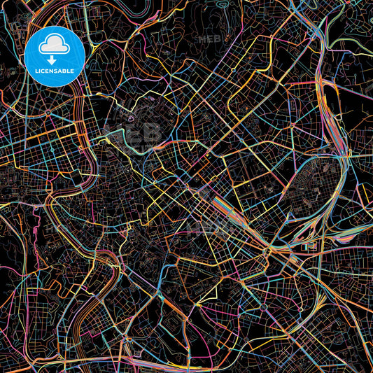 Rome, Lazio, Italy, colorful city map on black background
