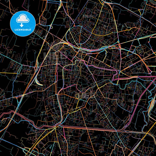 Padua, Veneto, Italy, colorful city map on black background