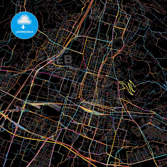Brescia, Lombardy, Italy, colorful city map on black background