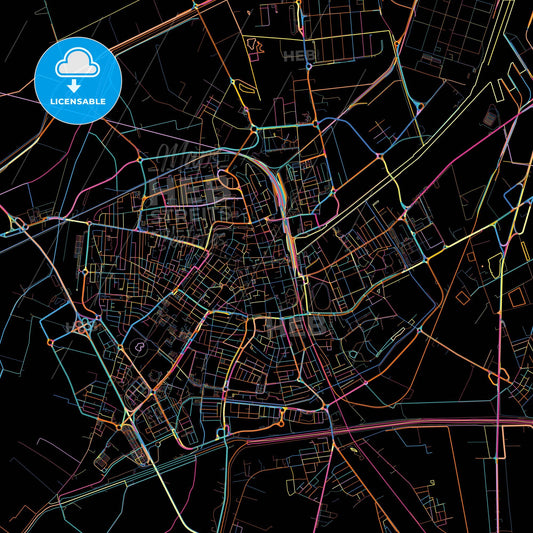 Ravenna, Emilia-Romagna, Italy, colorful city map on black background