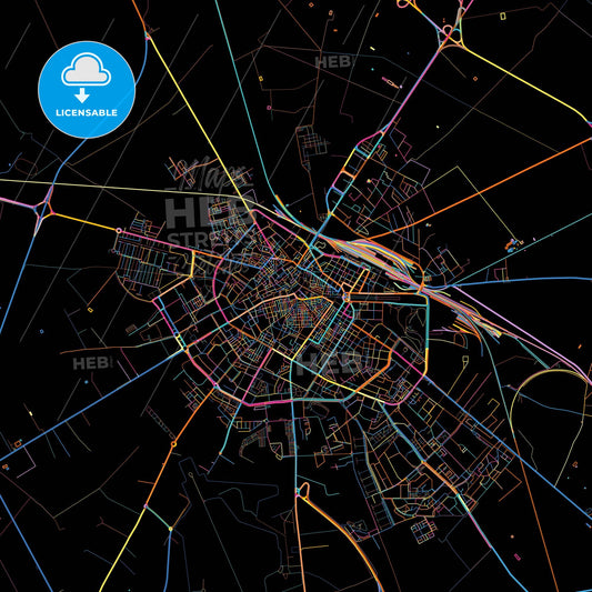 Foggia, Apulia, Italy, colorful city map on black background