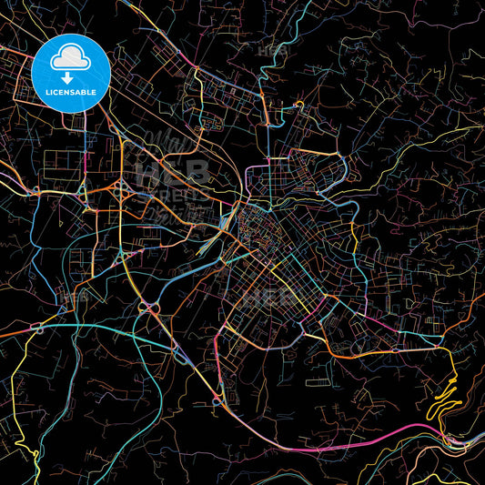 Sassari, Sardinia, Italy, colorful city map on black background