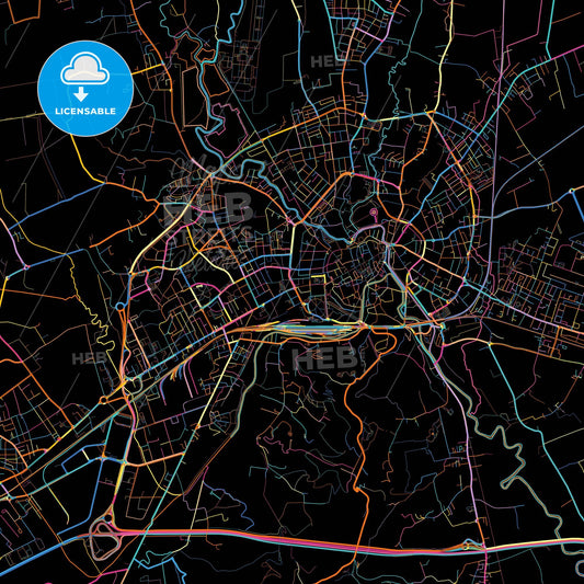 Vicenza, Veneto, Italy, colorful city map on black background