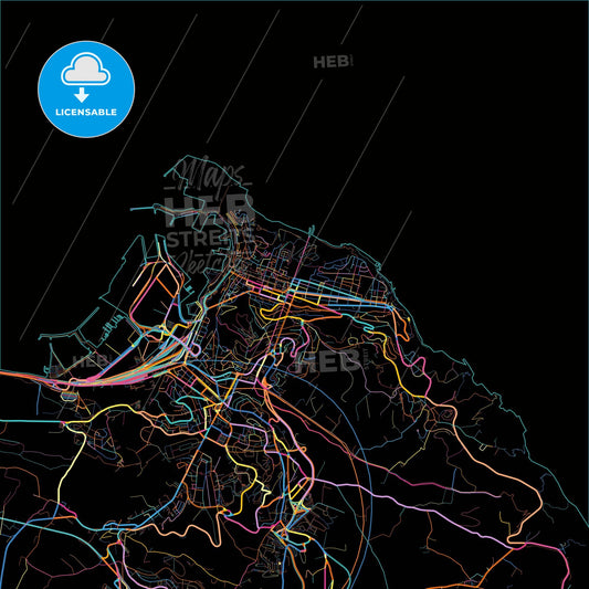 Ancona, Marche, Italy, colorful city map on black background
