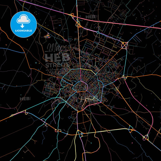 Andria, Apulia, Italy, colorful city map on black background