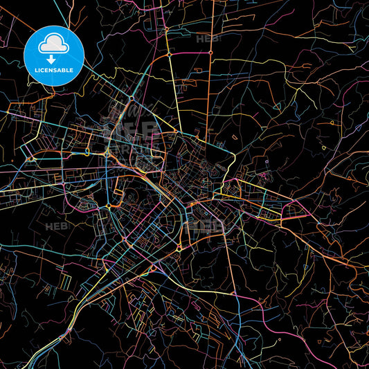 Arezzo, Tuscany, Italy, colorful city map on black background