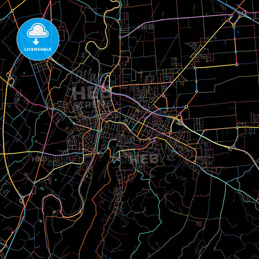 Cesena, Emilia-Romagna, Italy, colorful city map on black background